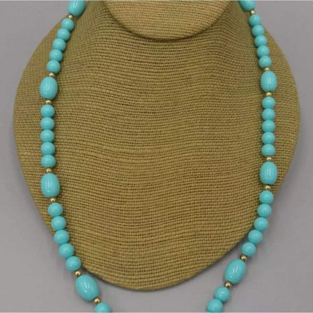 Avon 1983 Turquoise Impressions Necklace Simulated Turquoise Gold Accents Vtg - Picture 8 of 8